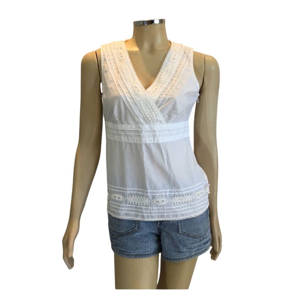 NEW Talbots‎ Sleeveless Babydoll Poplin Cotton Top Sz 14 White Beach Euro Summer